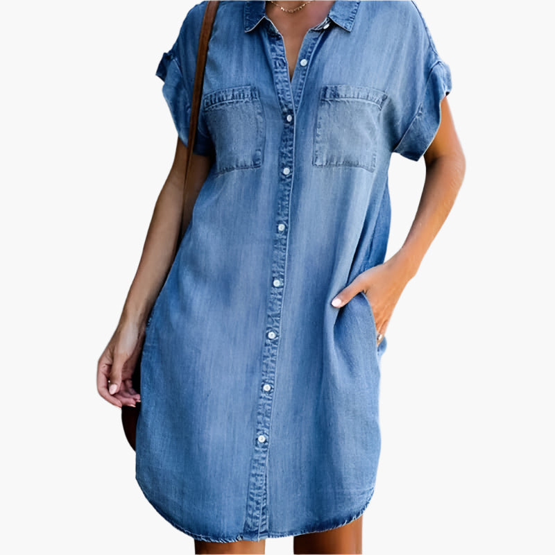 Olive™ - Elegant denim dress with tummy cover