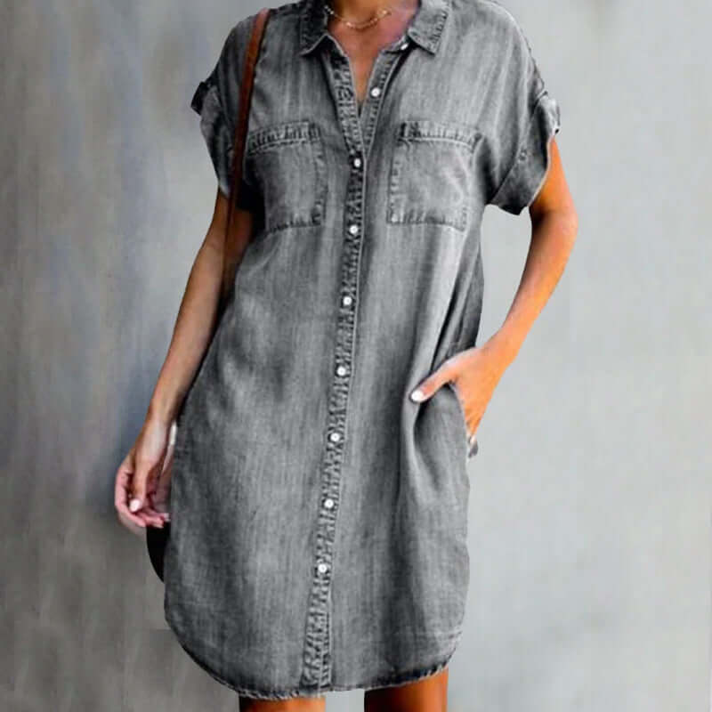 Olive™ - Elegant denim dress with tummy cover