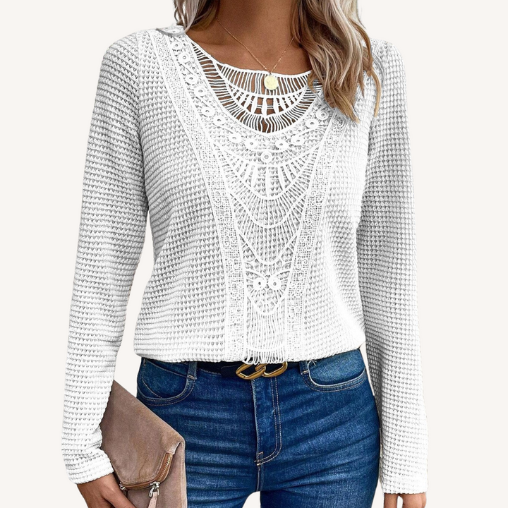 Daisy® | Lace-Trim Round Neck Long-Sleeve Top