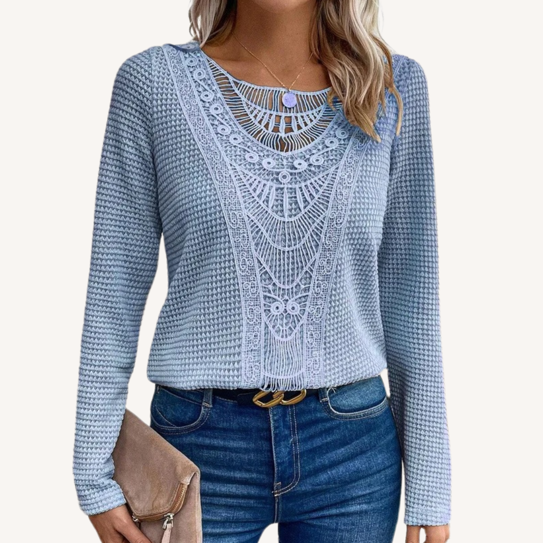 Daisy® | Lace-Trim Round Neck Long-Sleeve Top