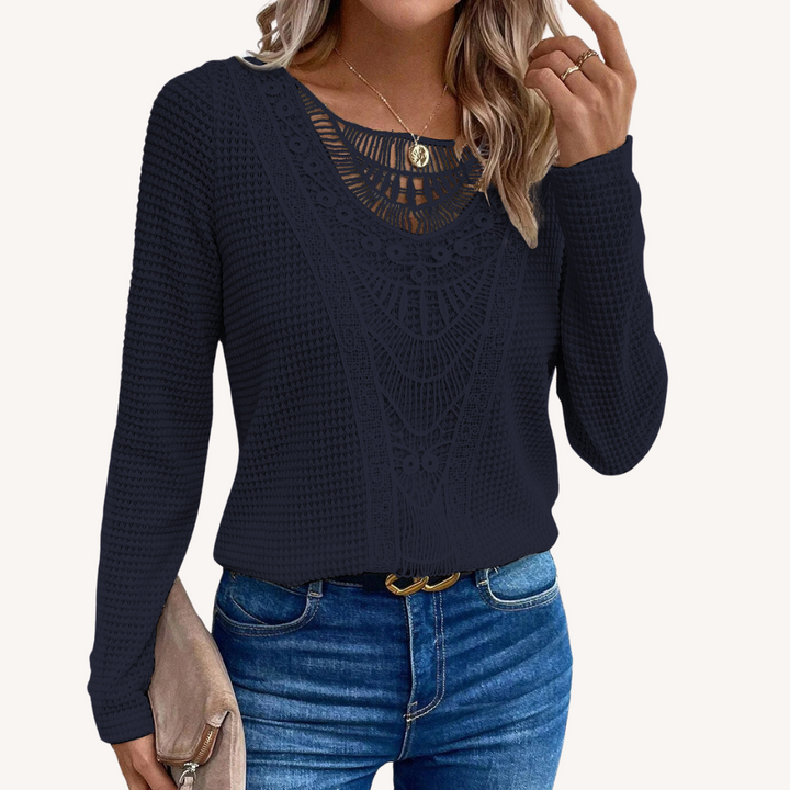 Daisy® | Lace-Trim Round Neck Long-Sleeve Top