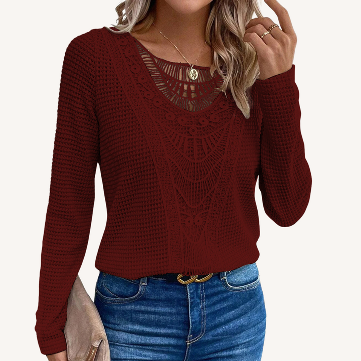 Daisy® | Lace-Trim Round Neck Long-Sleeve Top