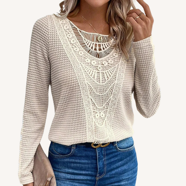 Daisy® | Lace-Trim Round Neck Long-Sleeve Top