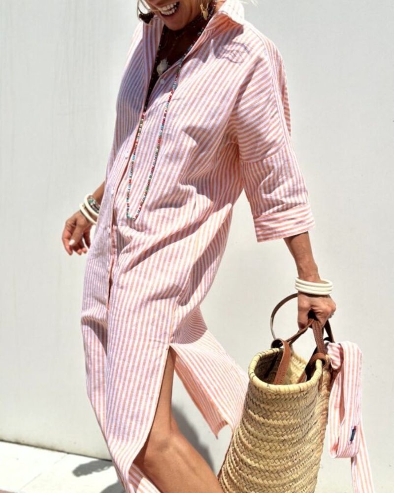 Mackenzie™ | Classic Striped Lace-Up Shirt Dress